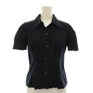 シャツ ブラウス 半袖 38 紺 ネイビー ペプラムデザイン /YM
