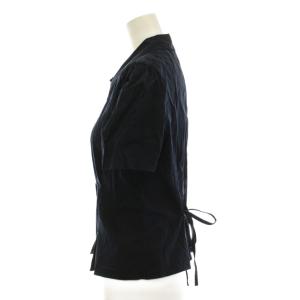 PRADA シャツ ブラウス 半袖 38 紺 ネイビー ペプラムデザイン /YM