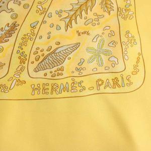 HERMES カレ90 CHEMINS DE GARRIGUE スカーフ シルク イエロー