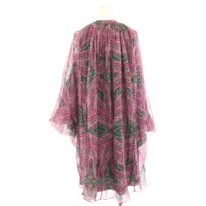 DIANE von FURSTENBERG FLEURETTE Dress ワンピース ミニ 総柄 絹 シルク シアー 七分袖 6 ピンク D1851044D13
