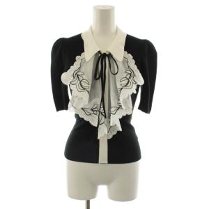 25SS ラッフル刺繍ニットプルオーバー 半袖 カットソー レース F 黒 ブラック 白 ホワイト SWNT251217