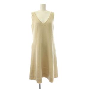 ワンピース カシミヤ 40 ベージュ Vネック ノースリーブ 透かし編み /JP