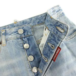 DSQUARED2 デニムスカート ロング フレア ボタンフライ ダメージ加工 ロゴプリント 36 水色 ライトブルー S72MA0891