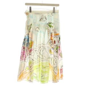 MARNI イラストアートスカート ロング フレア 38 白 /KH