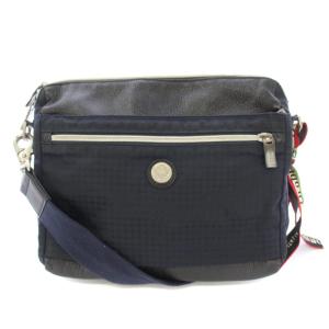 ショルダーバッグ レザー ナイロン ロゴ 切替 バイカラー 紺 ネイビー 黒 ブラック /BB