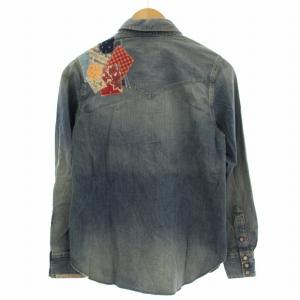 HYSTERIC GLAMOUR デニム ウエスタンシャツ ダメージ加工 長袖 パッチワーク M 青 ブルー 01171AH10 /G