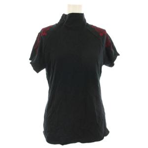 カットソー 1 黒 赤 半袖 ハイネック 刺繍 /JP