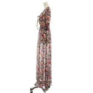 MAX&CO. ワンピース 絹 シルク 38 紺 オレンジ 総柄 半袖 ロング丈 /JP