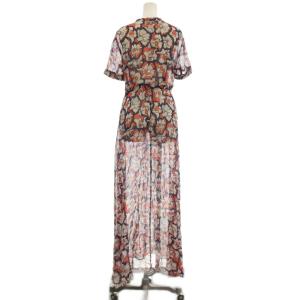 MAX&CO. ワンピース 絹 シルク 38 紺 オレンジ 総柄 半袖 ロング丈 /JP