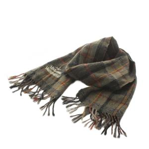 オーブ マフラー チェック柄 ウール ブラウン