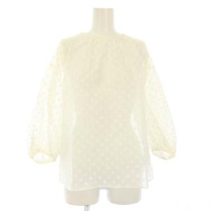 25SS フラワーカットジャカード パフスリーブブラウス カットソー 七分袖 36 白 11-01-52-01201