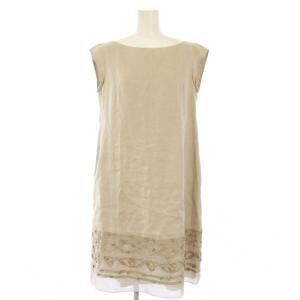 ノースリーブワンピース チュール リネン 42 ベージュ 34417