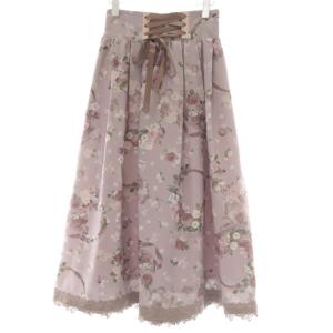 スカート F ピンク 花柄 レースアップウエスト ロング丈 TS285X162 /AU
