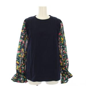 カットソー 長袖 花柄 切替 40 紺 MA204UTS001 /KH