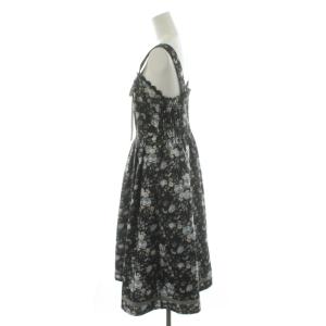 axes femme ロマンティックローズ柄 J SK ワンピース ミモレ ロング ノースリーブ レース リボン F 黒 ブラック