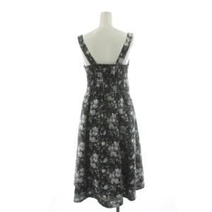 axes femme ロマンティックローズ柄 J SK ワンピース ミモレ ロング ノースリーブ レース リボン F 黒 ブラック