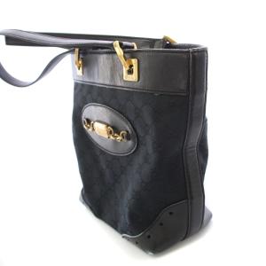 GUCCI シマライン ハンドバッグ GGキャンバス ブラック