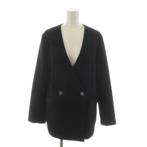 ノーカラージャケット ブレザー F 黒 ブラック ダブルブレスト 長袖 /RR