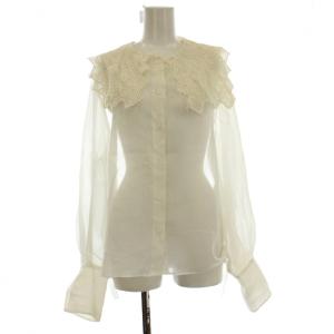 シャツ ブラウス F 白 ホワイト レースビッグカラー シアー 長袖 /JP