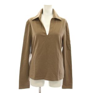 シャツ ブラウス マカダム柄 長袖 L 茶色 ブラウン スキッパー襟 /YM