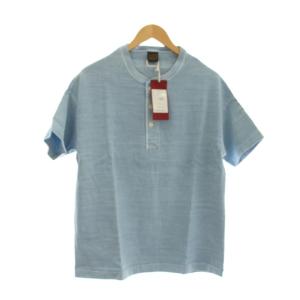 Tシャツ S 水色 無地 ヘンリーネック 半袖 /JP