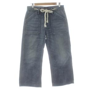 ザワイドレッグクロップ デニムパンツ ジーンズ ワイド ボタンフライ ループベルト付き 28 インディゴ