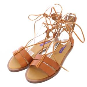 ストラップサンダル ラウンドトゥ ローヒール レザー ワンカラー 37 茶 ブラウン /BB