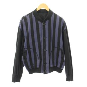 オンリミット ブルゾン ジャケット アウター ショート丈 ストライプ柄 バイカラー 切替 M 紺 ネイビー