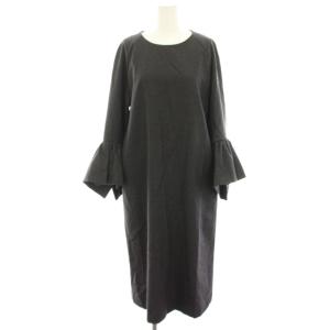 ワンピース 38 グレー フリル袖 長袖 ラウンドネック ミモレ ロング ウール /HN