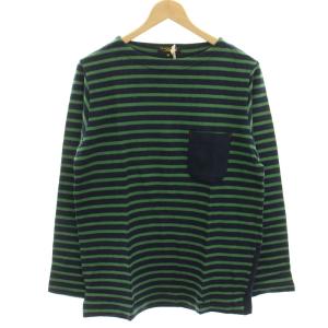タグ付き カットソー Tシャツ 長袖 ボーダー M 緑 グリーン 紺 ネイビー VTD-0300 /HN