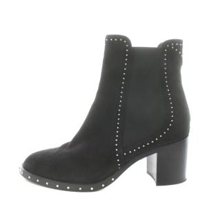 サイドゴアブーツ ショートブーツ チャンキーヒール スタッズ スエード 37 黒 ブラック /AN49