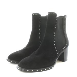 JIMMY CHOO サイドゴアブーツ ショートブーツ チャンキーヒール スタッズ スエード 37 黒 ブラック /AN49