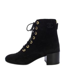 レースアップブーツ スエード ココマーク 38C ブラック G35174