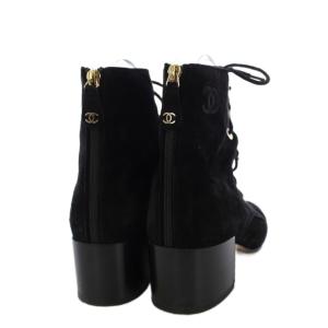 CHANEL レースアップブーツ スエード ココマーク 38C ブラック G35174