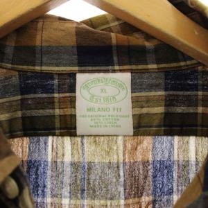 Brooks Brothers シャツ 麻 リネン XL カーキ 茶 チェック柄 長袖 ボタンダウンカラー /JP