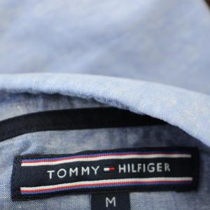 TOMMY HILFIGER リネン混 半袖 シャツ ボタンダウン M 水色 ライトブルー /G