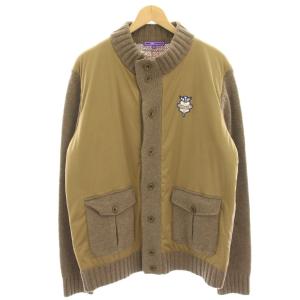 防風ニットブルゾン ジャケット ゴルフウェア 上着 XL 茶 ブラウン ナイロン切替 /HN