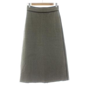 スカート ミモレ ロング チェック柄 ウール 36 ベージュ 緑 グリーン 茶 ブラウン 1220-93045