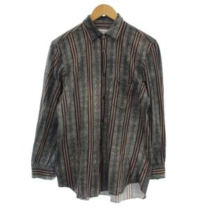 シャツ 長袖 ストライプ柄 M グレー 茶 D-TK9210 /G