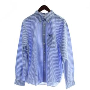シャツ L 青 ブルー ストライプ柄 長袖 ボタンダウンカラー /AP