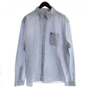シャツ L 青 ブルー ストライプ柄 長袖 ボタンダウンカラー /AP