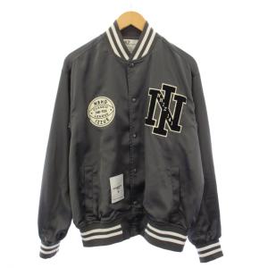 izzue NHIZ スタジャン ブルゾン ジャケット アウター ショート丈 サテン ロゴ S グレー