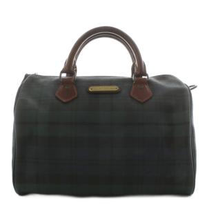 ミニボストンバッグ ハンドバッグ チェック柄 レザー PVC 緑 グリーン 茶 ブラウン /AN18