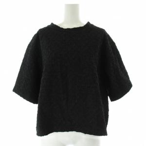 24SS シャーリングハーフスリーブTシャツ カットソー 黒 シャーリング加工 ラウンドネック 半袖 24070400326220