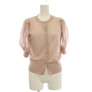 ラメカーディガン F ピンク 半袖 ラウンドネック パフスリーブ /JP