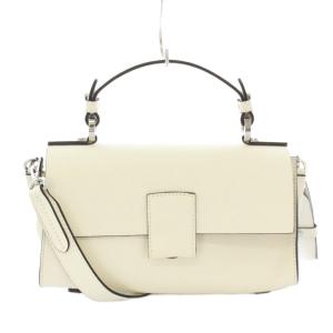 2WAY ショルダーバッグ ハンドバッグ ワンハンドル レザー ワンカラー プッシュロック式 白 ホワイト
