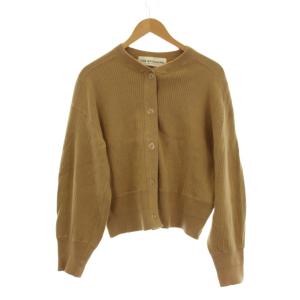 カーディガン キャメル ノーカラー 長袖 リブ編み /JP