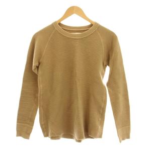 カットソー F 茶 ワッフル柄 クルーネック 長袖 /JP