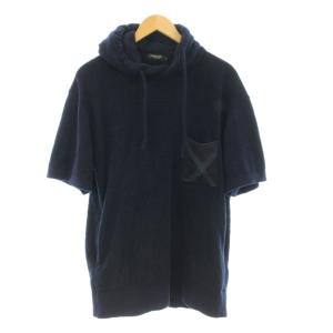 プルオーバー パーカー M ネイビー 半袖 チェック柄胸ポケット /JP