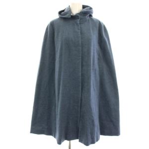 ケープコート マントコート ロング ウール M 青 ブルー フード付き 前開き /HN